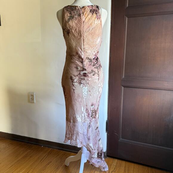 ALEXIA ADMOR | Y2K Style Burnout Silk Asymmetrical hem Mermaid Midi Dress Small - Picture 4 of 7